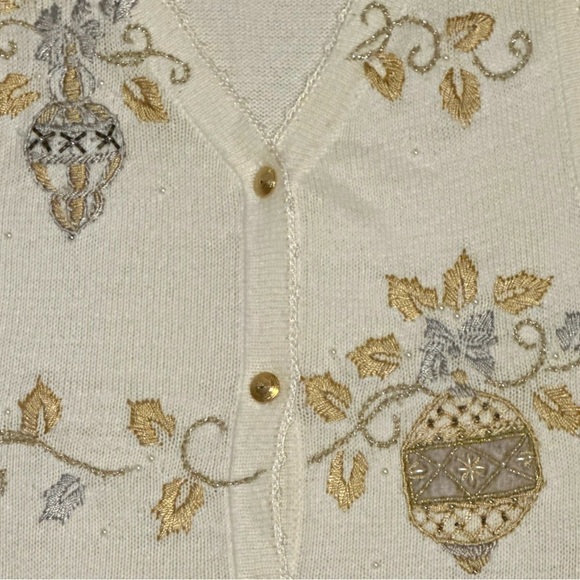 Vintage Arriviste Ugly Christmas Sweater Vest Adorned w. Silver & Gold Medium - Picture 3 of 14